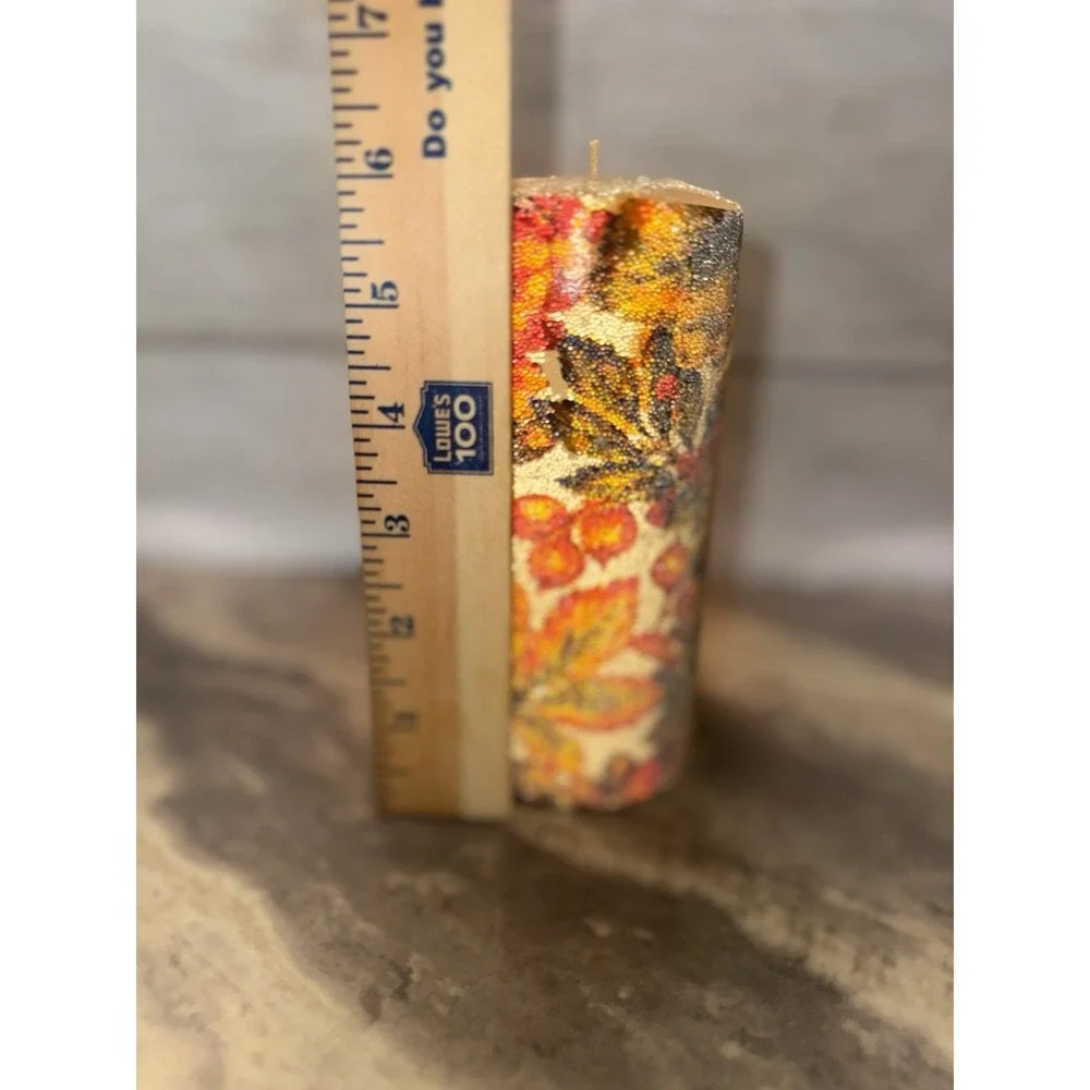 SUGAR FROSTED wax pillar Candle Autumn‎ Leaves